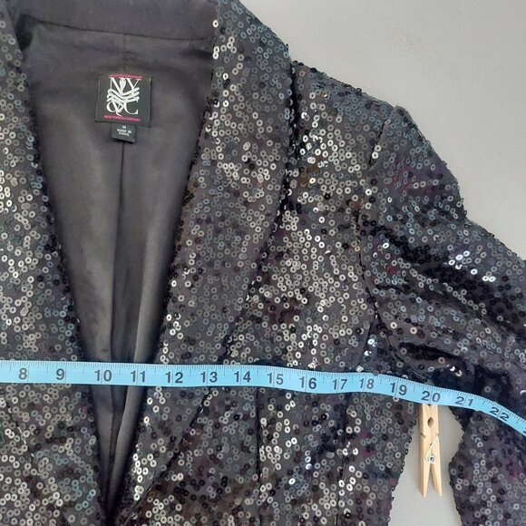 Black Sequins Blazer Jacket Women 10 Glam Evening 3/4 Sleeve Holiday Performance - Picture 10 of 14